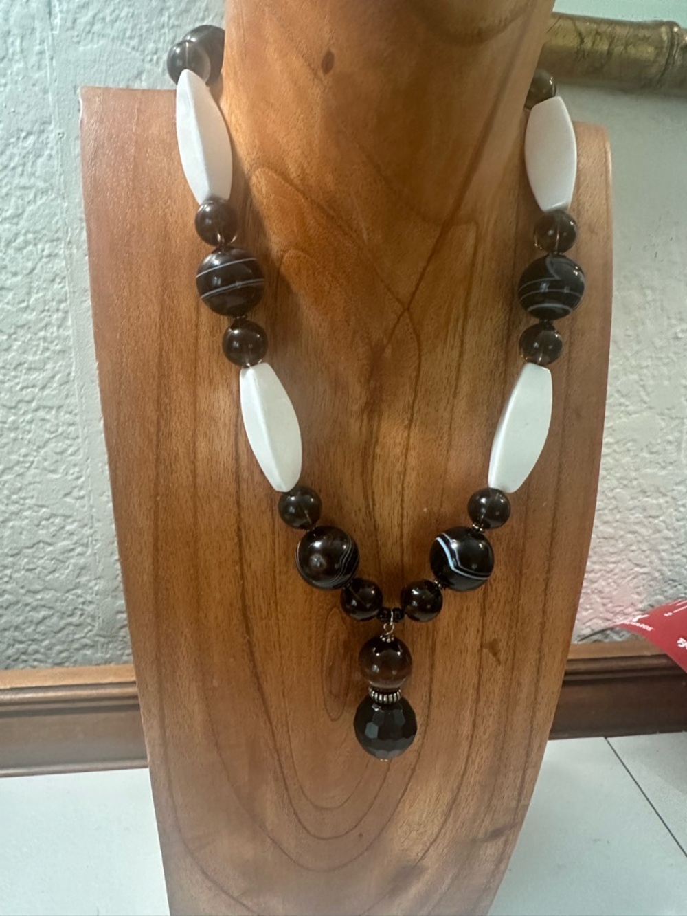Tigers eye , Striped agate Smokey quartz stones silver toggle clasp necklace